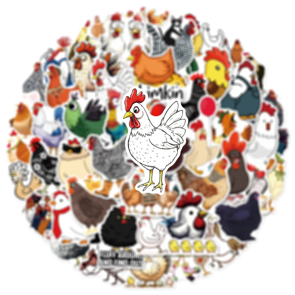 50/100 Pcs Cartoon Funny Hen Rooster No Repeat Doodle Stickers DIY Game for Stationery Box File Holder Phone Vinyl Decals