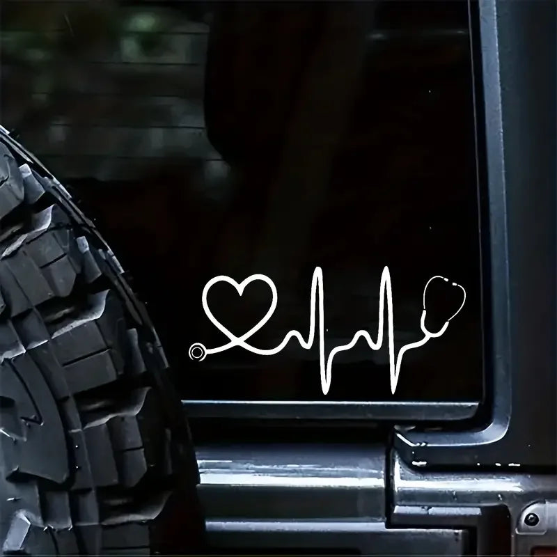 8-inch Engraved Cutout White Reflective Decal With Large Stethoscope Heart Vinyl Decal For Car Bumpers, Trucks, Vans, Laptops Or