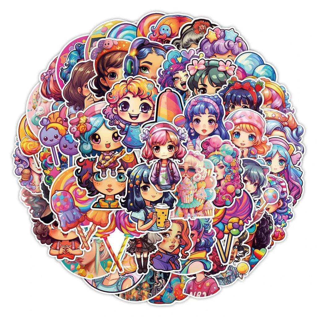50/100PCS Colorful Candy Girl Graffiti Stickers Luggage Phone Computer Decor Stickers Waterproof Creative Stationery Sticker