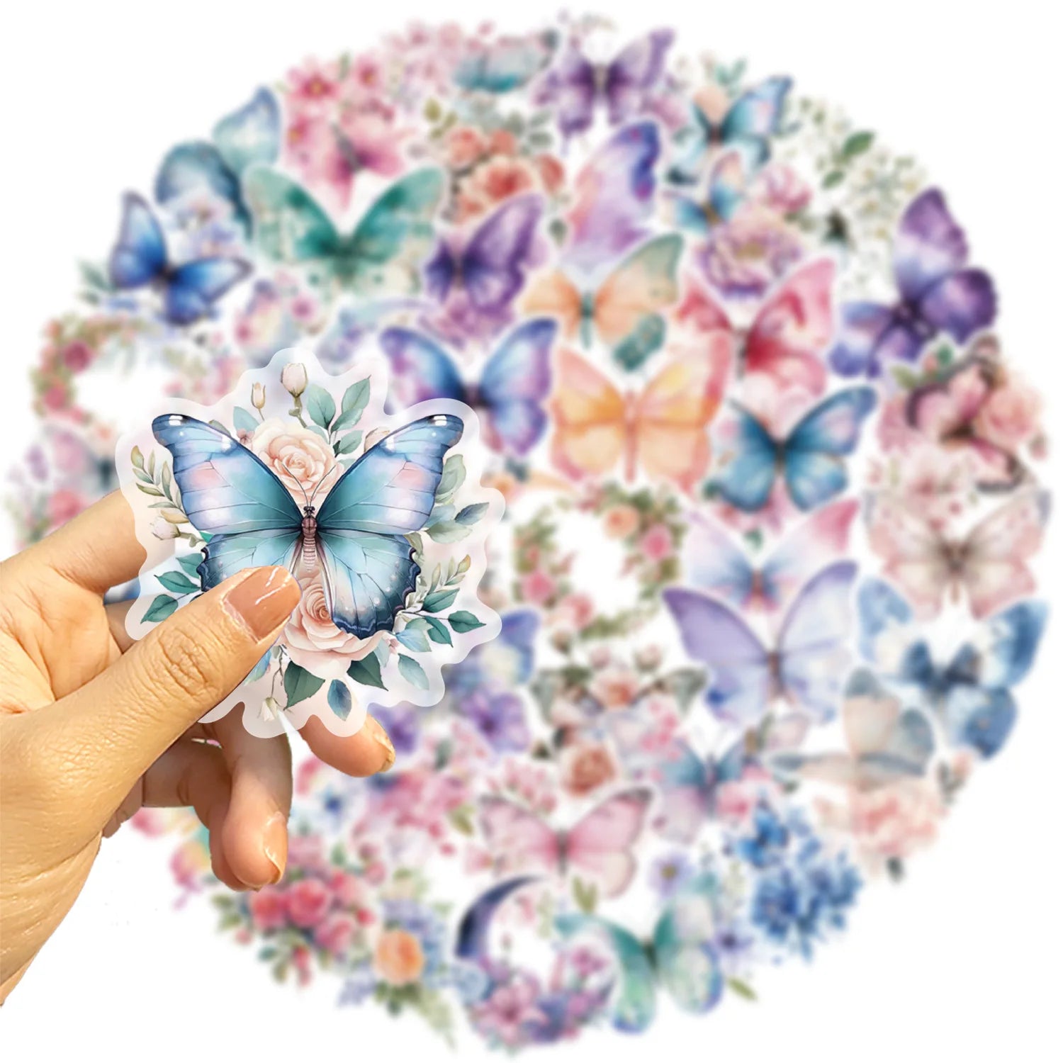 50Pcs Colorful Butterfly Sticker Pack Waterproof Transparent PET Booklet Butterfly Decor Guitar Laptop  Notebook Stickers Decal
