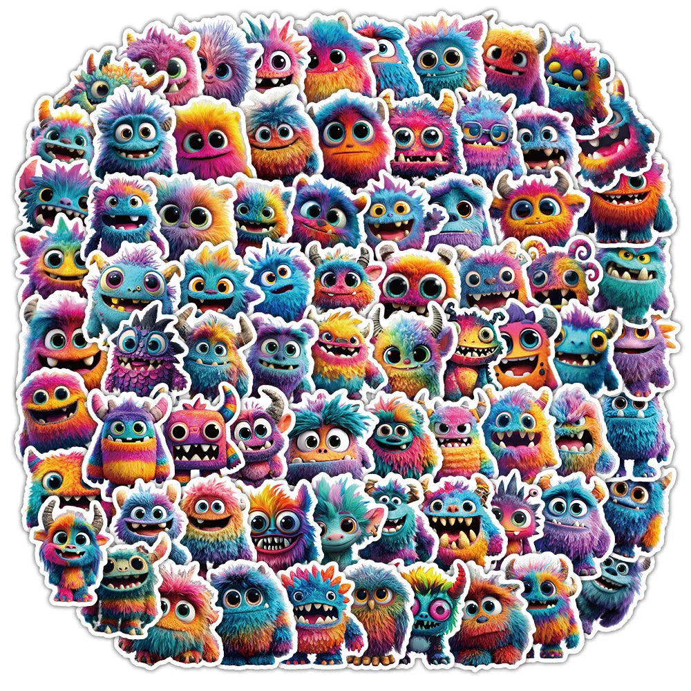 100PCS Super Cute Plush Monster Graffiti Stickers Reward Decorative Stationery Notebook Pen Holder Stickers