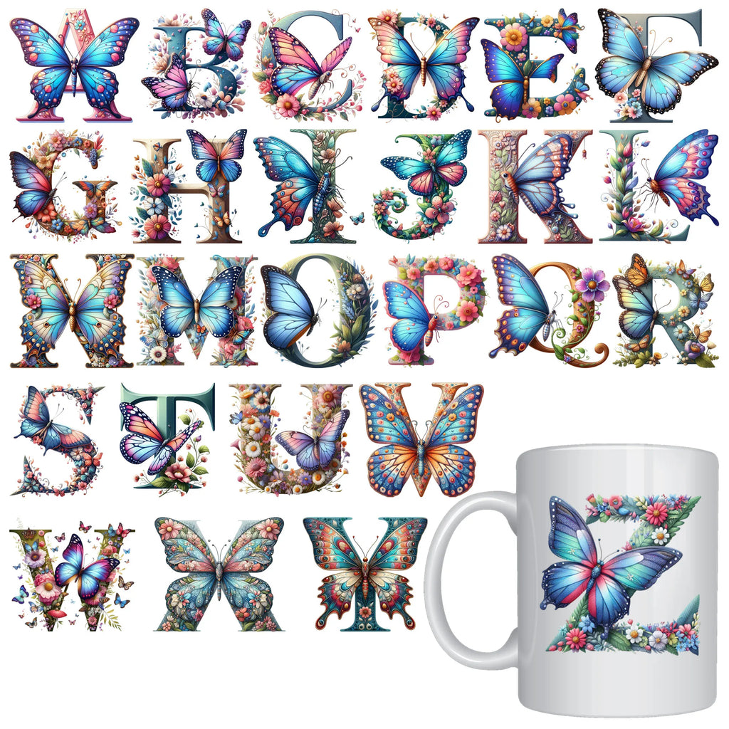 26 sheets Alphabet Flowers A - Z Design UV DTF Transfer Sticker Decals for Office and Home 16oz Alphabet Waterproof Stickers