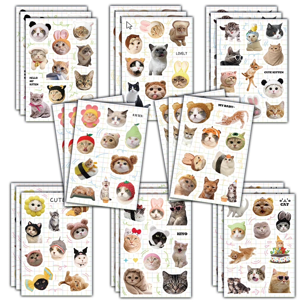 8/16Pcs Kawaii Cartoon Cute Cat Collage Sticker Nostalgia Art Picture Skateboard Bicycle Aesthetic Cool Collages Design﻿