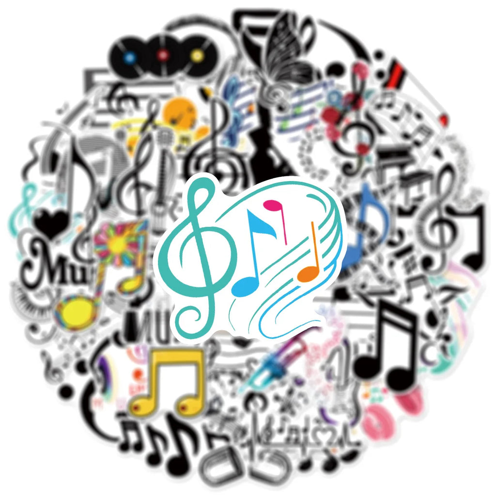 50/100PCS Music Note Doodle Stickers Waterproof Vinyl Decals for Suitcase Journal Laptop Skateboard Guitar Decor