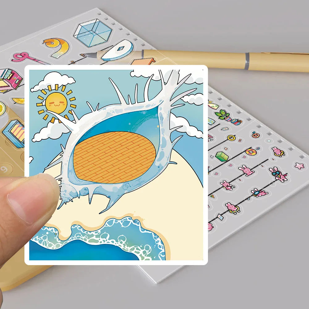 3PCS Seaside Vacation Landscaping Sticker Nostalgia Coffee Laptop Miniature Landscape Stickers Decompression Puzzle Painting