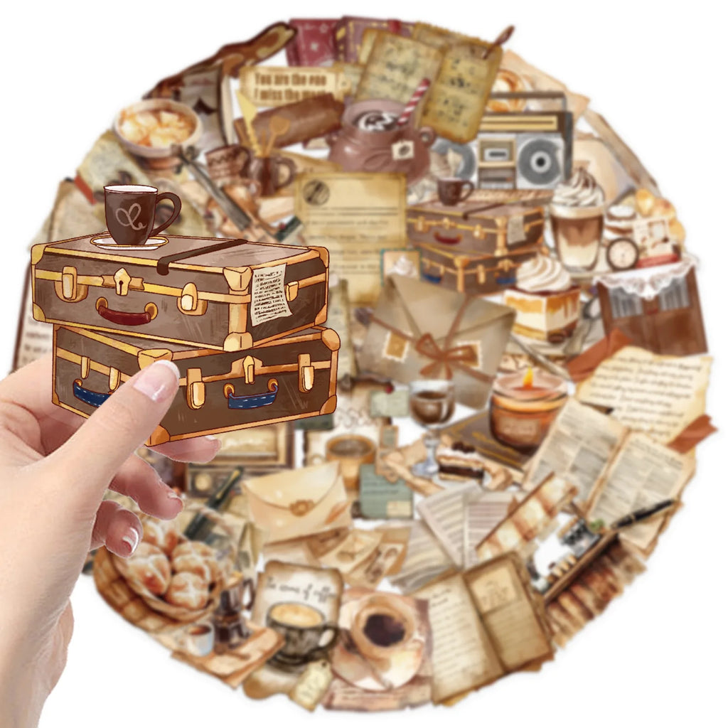 50/100PCS Transparent Retro Cafe Sticker Pack Waterproof Transparent PET Decorative Guitar Notebook Stationery Stickers