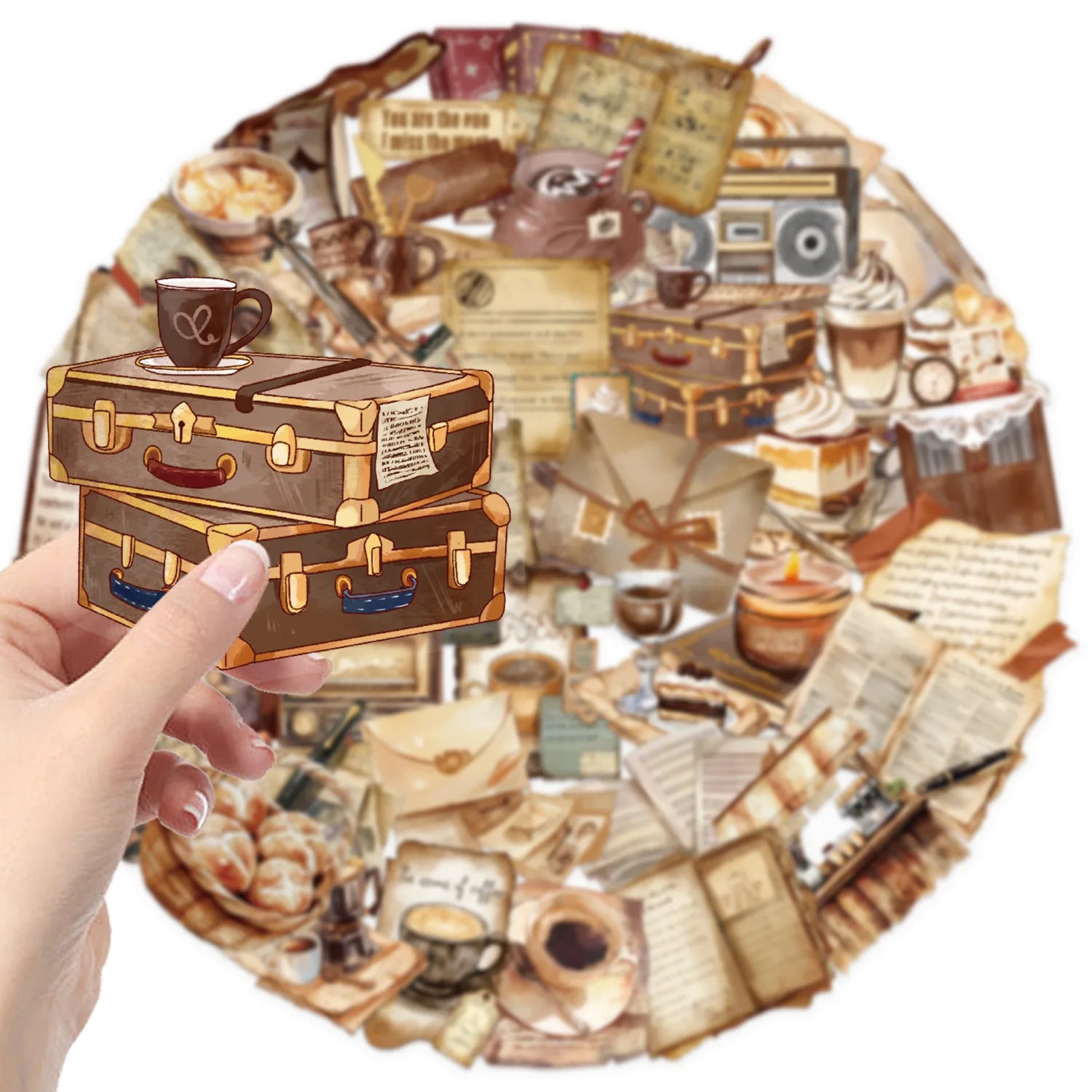 50/100PCS Transparent Retro Cafe Sticker Pack Waterproof Transparent PET Decorative Guitar Notebook Stationery Stickers