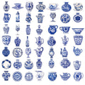 50PCS Cartoon Blue and White Porcelain Stickers Personalized Decoration Guitar Notebook Luggage DIY Waterproof Stickers