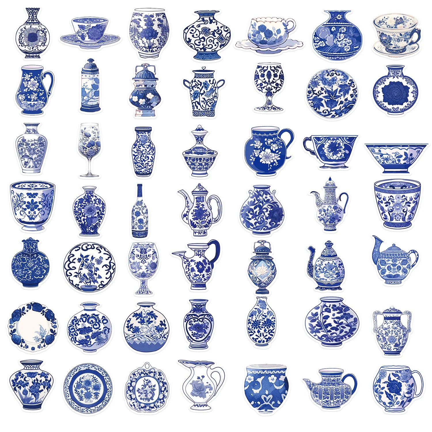 50PCS Cartoon Blue and White Porcelain Stickers Personalized Decoration Guitar Notebook Luggage DIY Waterproof Stickers