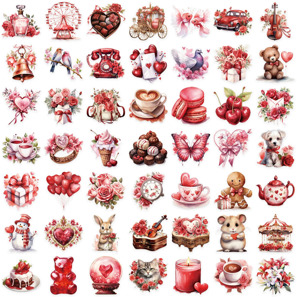 50 PCS Transparent Cartoon Confession Gift Sticker Pack Waterproof Transparent PET Bookkeeping Material Decor Guitar Notebook