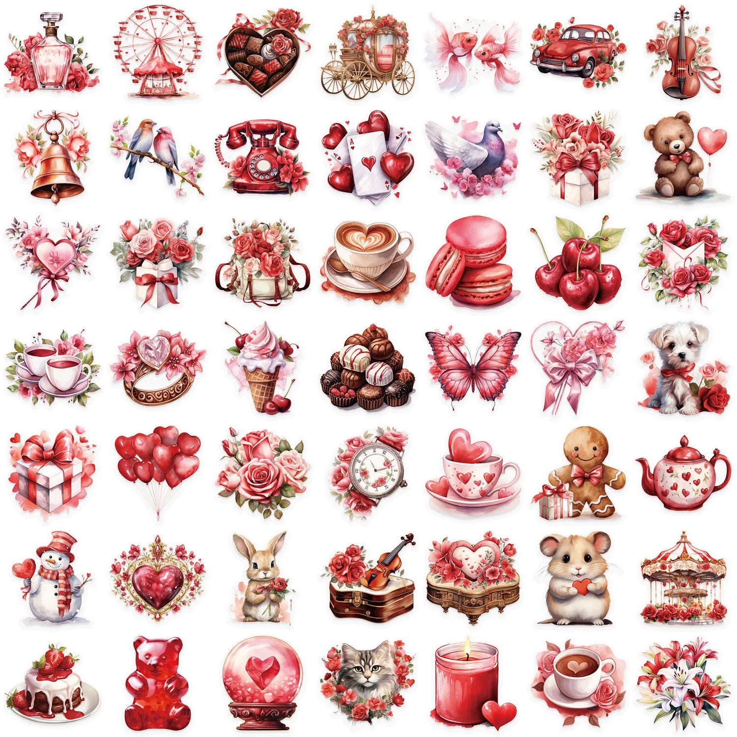 50 PCS Transparent Cartoon Confession Gift Sticker Pack Waterproof Transparent PET Bookkeeping Material Decor Guitar Notebook