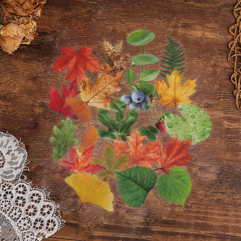 50PCS Transparent Tree Green Leaf Sticker Waterproof Decorative Guitar Notebook Children Stationery PVC Sticker