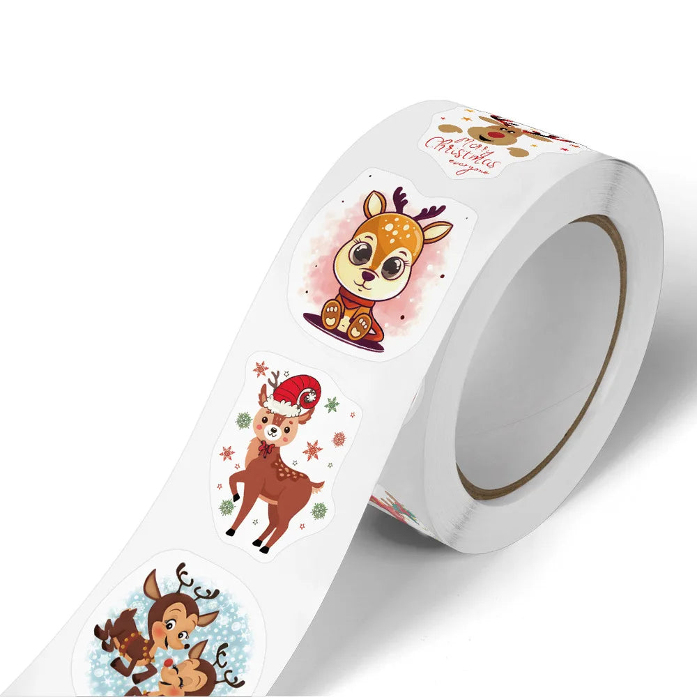 500pcs/roll Cartoon Christmas Theme Gift Tag Stickers Holiday Birthday Party Gift Decoration Praise Stickers Reward Stickers Lab