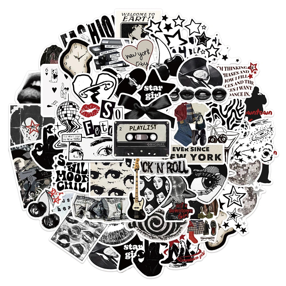 50PCS Creative Black Y2K Creative Aesthetic Sticker Advanced Mobile Phone Case Laptop Sticker