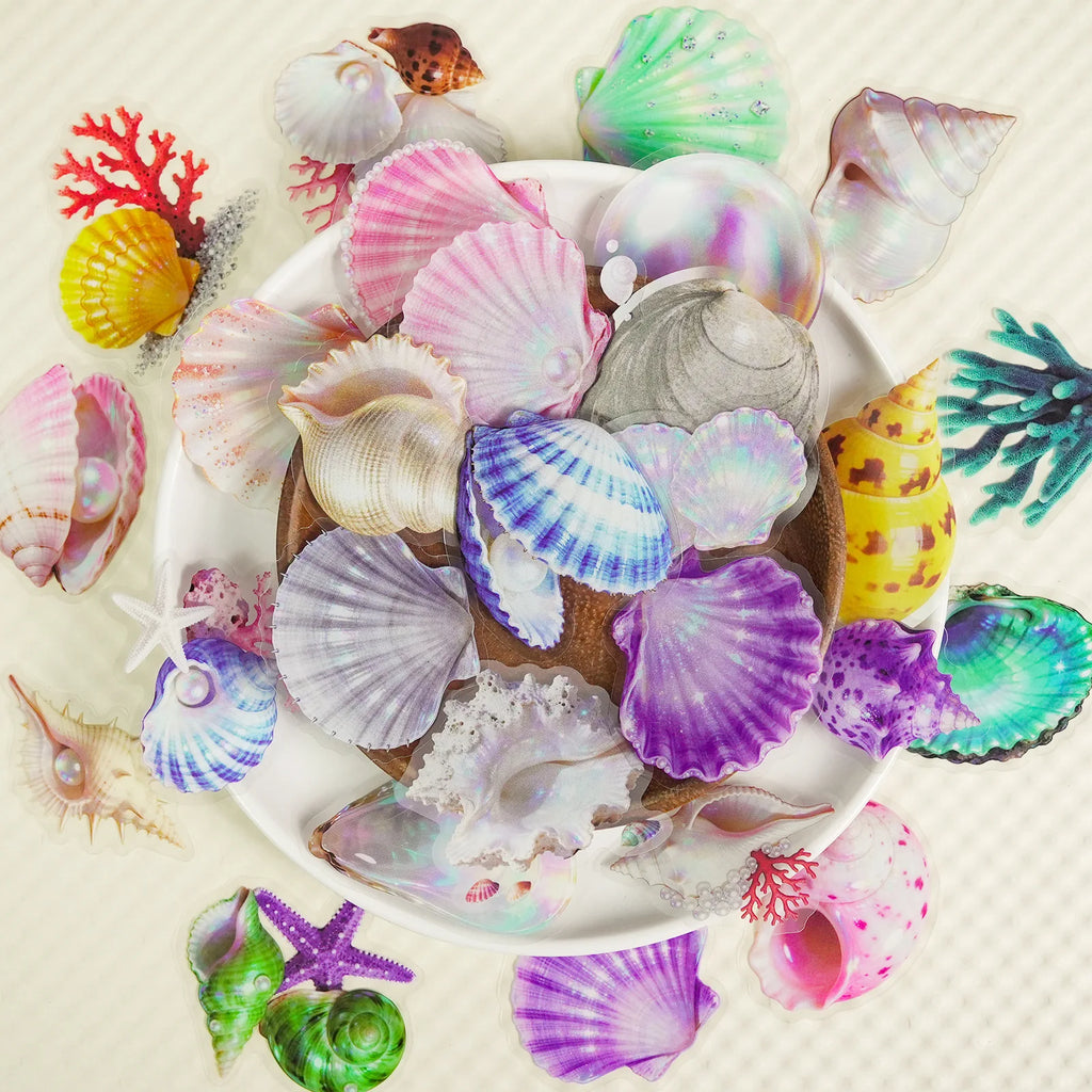 56/112 Pcs New Exquisite Sea Shell Clear PET Stickers Reward for Suitcase Helmet Fridge Stationery Box Waterproof Decals