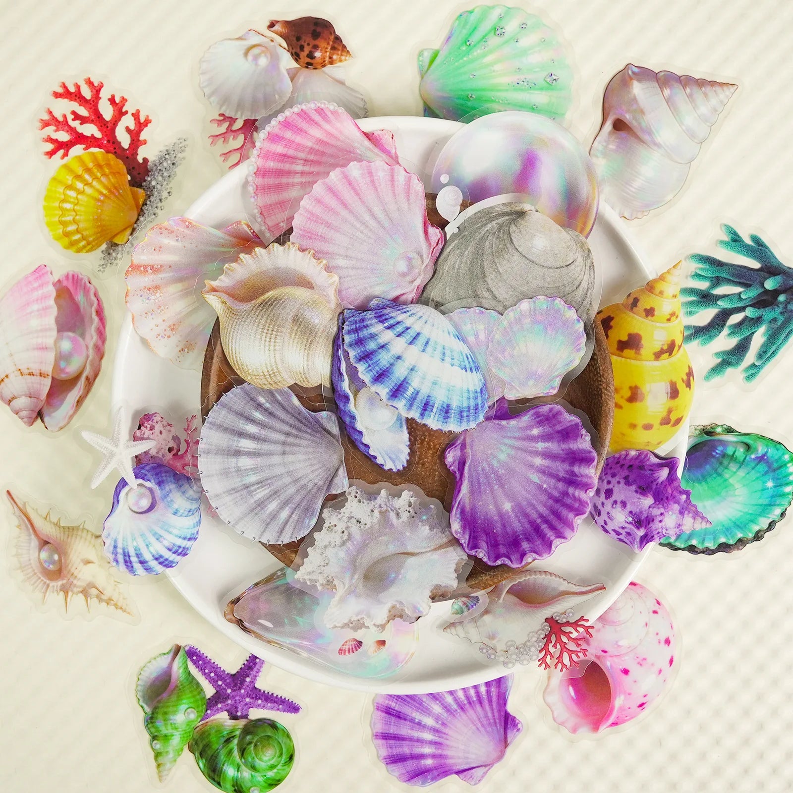 56/112 Pcs New Exquisite Sea Shell Clear PET Stickers Reward for Suitcase Helmet Fridge Stationery Box Waterproof Decals