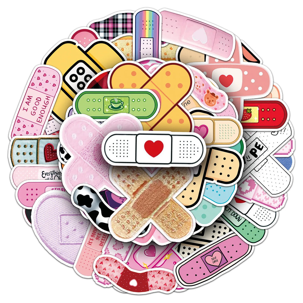 50/100PCS Cartoon Band Aid Cartoon Stickers Creative Cute Waterproof Decoration Laptop Phone Case Luggage Stickers