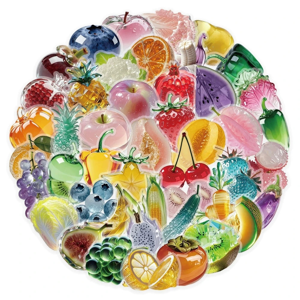 50/100PCS Transparent Fruit & Vegetable Food Stickers PET Waterproof Decor DIY Stationery Notebook
