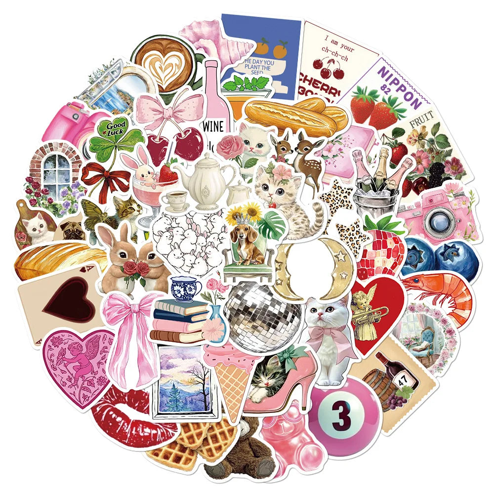 50PCS Aesthetic Pinterest Sticker Decoration Fashion Harajuku Laptop Luggage Creative Wall Bar Decor Streetwear Creative Sticker