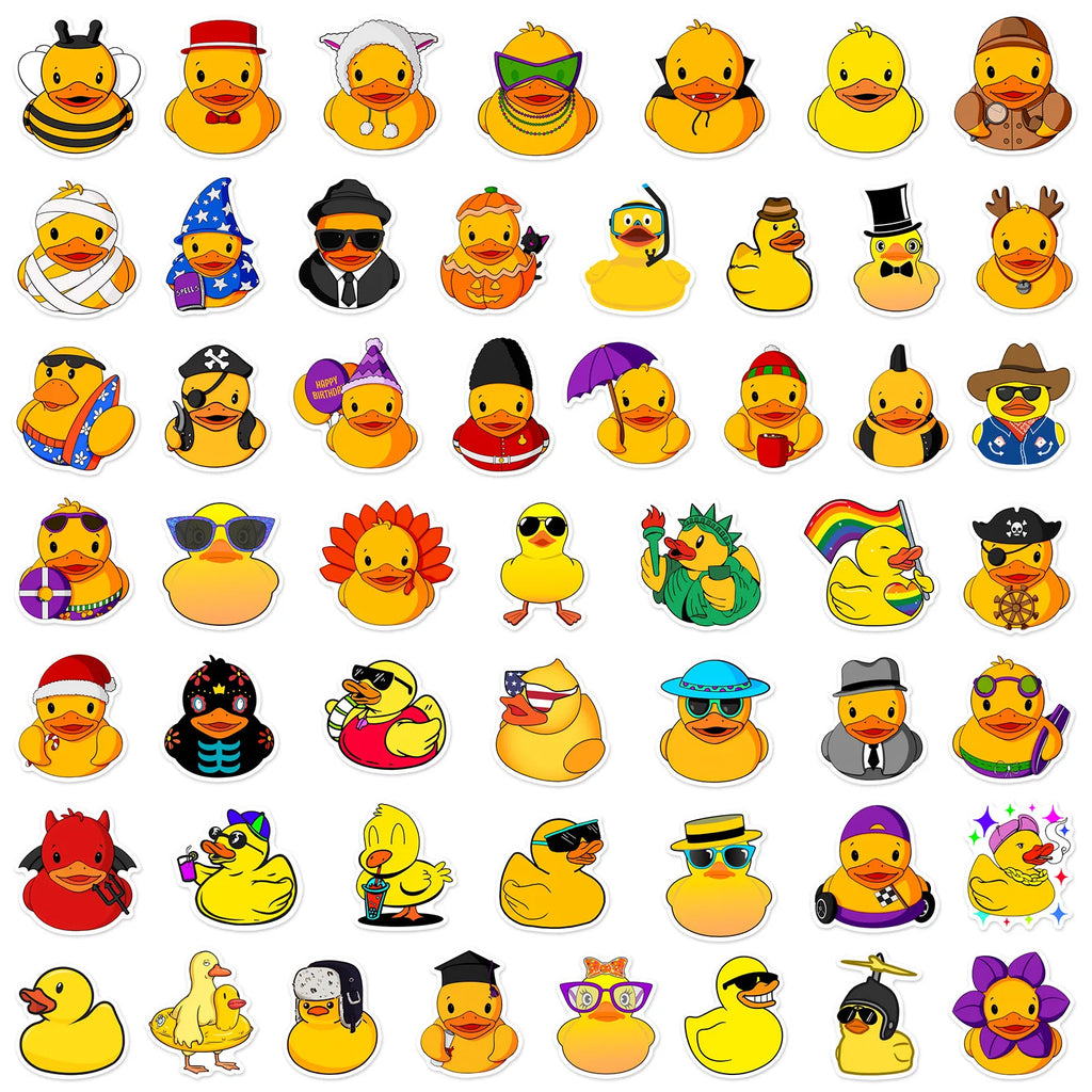 50pcs Duck Stickers,Cute Yellow Duck for Water Bottles,Duck Helmet Stickers