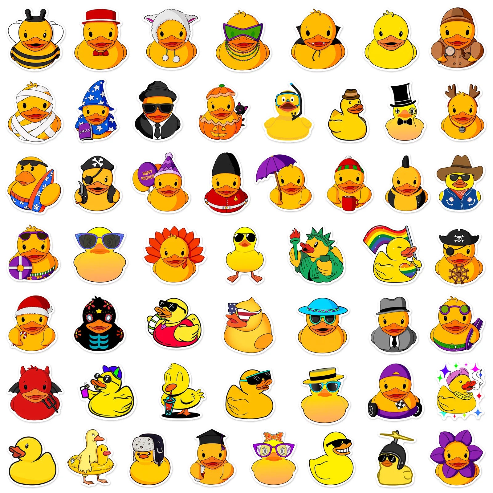 50pcs Duck Stickers,Cute Yellow Duck for Water Bottles,Duck Helmet Stickers