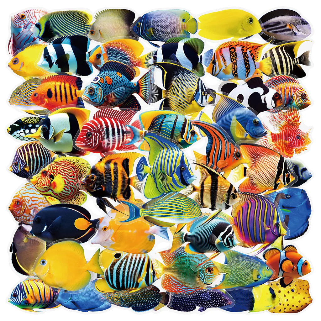 50-100PCS Transparent PET Marine Fish Stickers Luggage Water Cups Fish Tank Water Cups Notebook Decorative Stickers