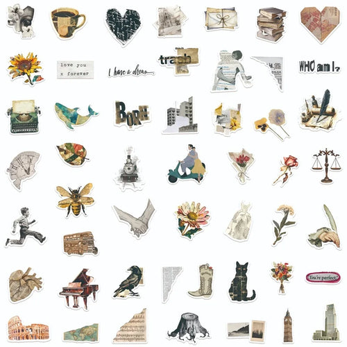 10/30/50PCS Vintage Artistic Sticky PVC Sticker Aesthetic Stationery DIY Decoration Scrapbooking Children's School Supplies