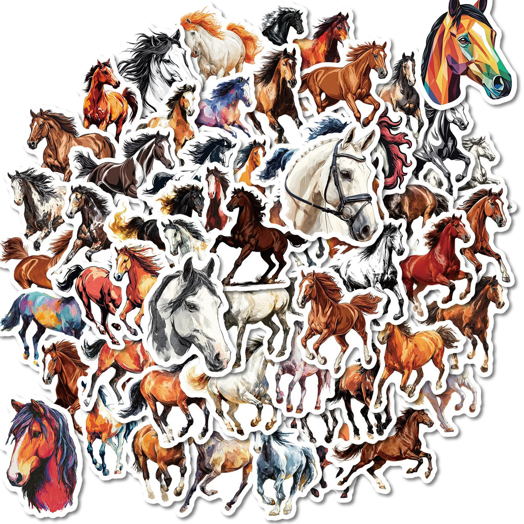 56/112PCS Dynamic Running Horse Stickers Oil Painting Horse Pattern Handmade Account Decoration Retro Animal Stickers