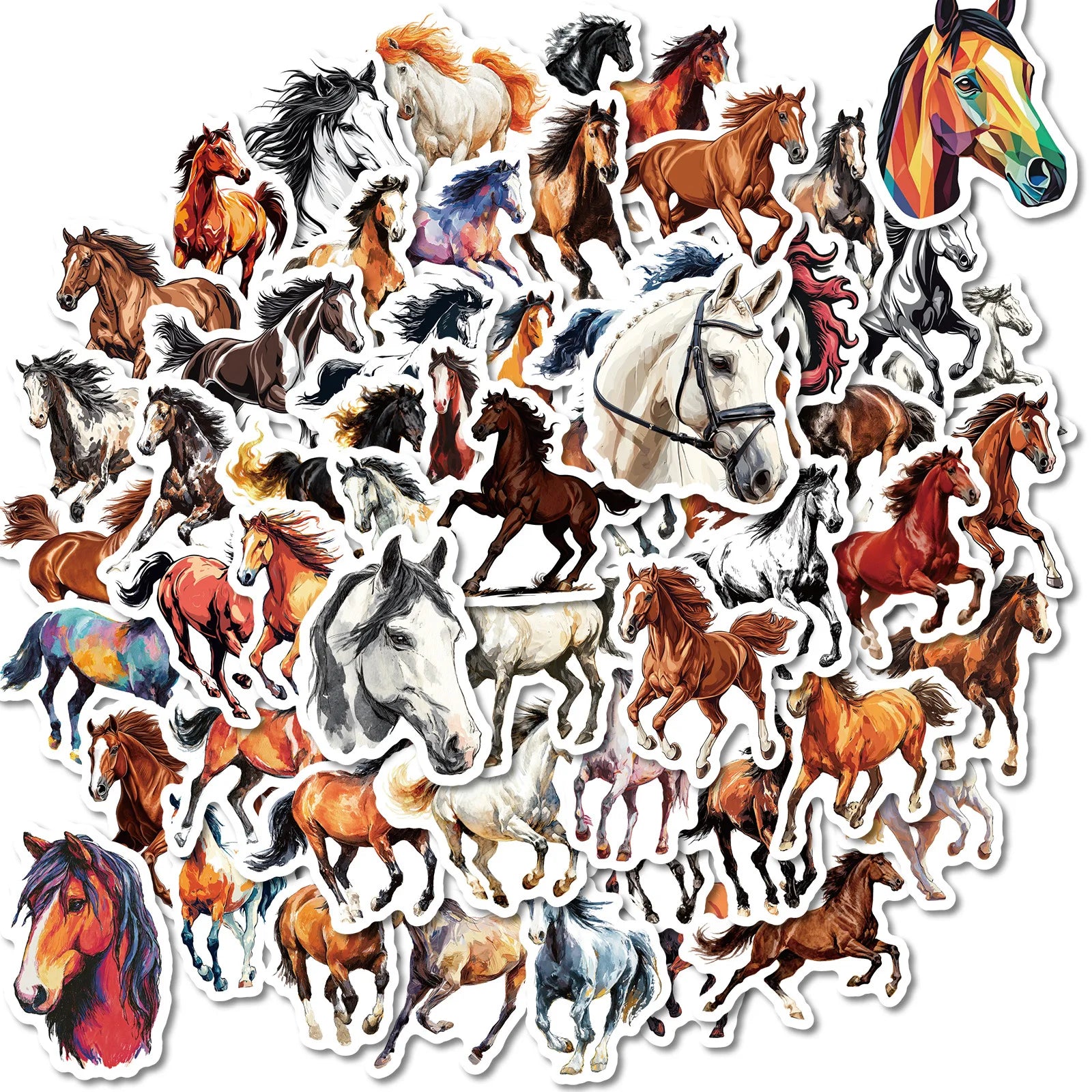 56/112PCS Dynamic Running Horse Stickers Oil Painting Horse Pattern Handmade Account Decoration Retro Animal Stickers