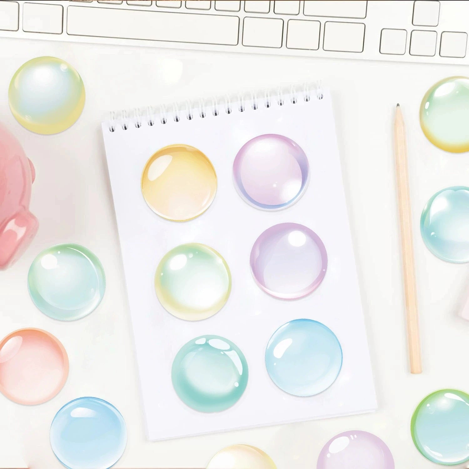 Variety 50PCS Cartoon Dream Bubble Sticker Pack Waterproof Transparent PET Booklet Decor Guitar Notebook Stationery Stickers