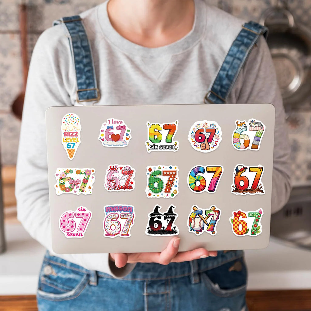 50/100PCS Cartoon Number 67 Doodle Stickers, Creative Decals for Guitar Notebook Suitcase Stationery Phone Case DIY Decor