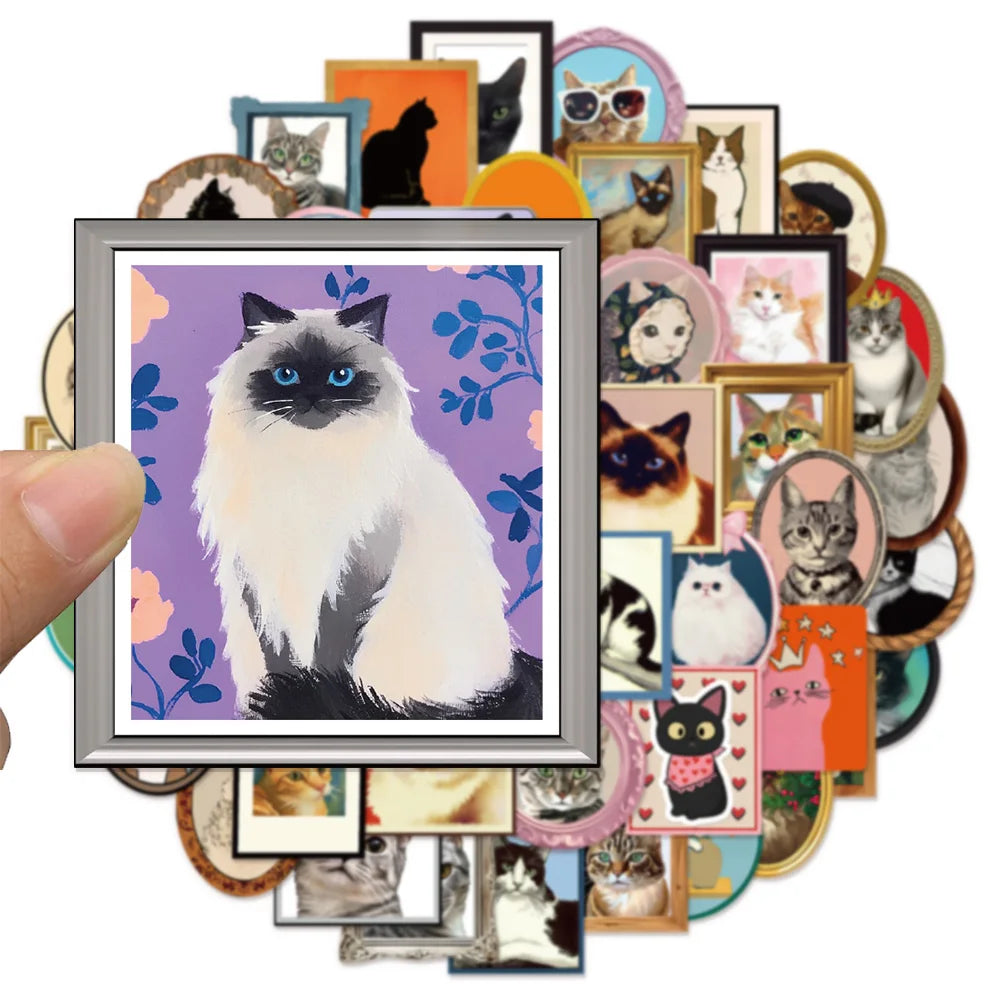 50PCS Creative Picture Frame Cat Fun Stickers DIY Manual Speaker Decoration Luggage Notebook Water Cup Label Waterproof Stickers