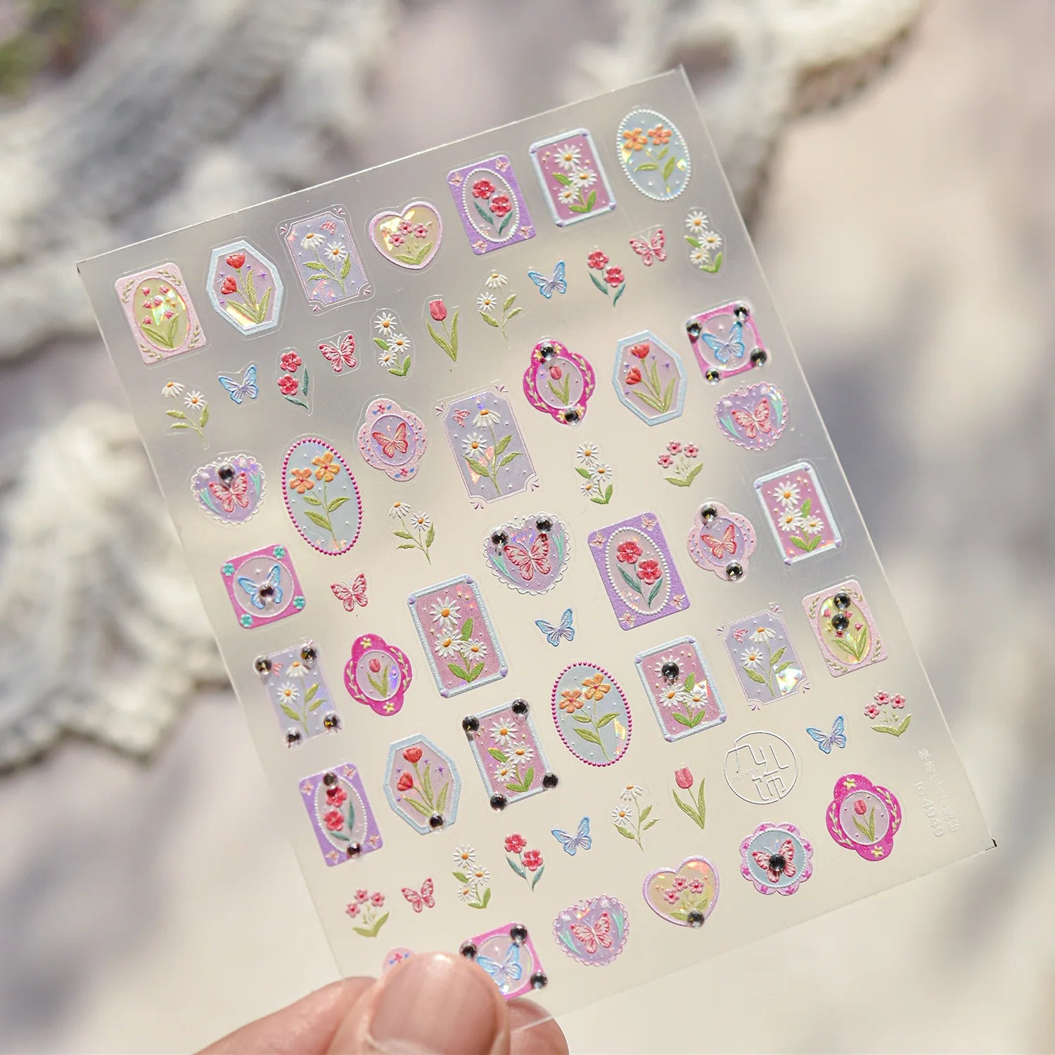Colorful Daisy Frame Nail Decoration Stickers 5D Crystal Diamond Nail Art Stickers DIY Self Adhesive Bow Flowers Manicure Decals
