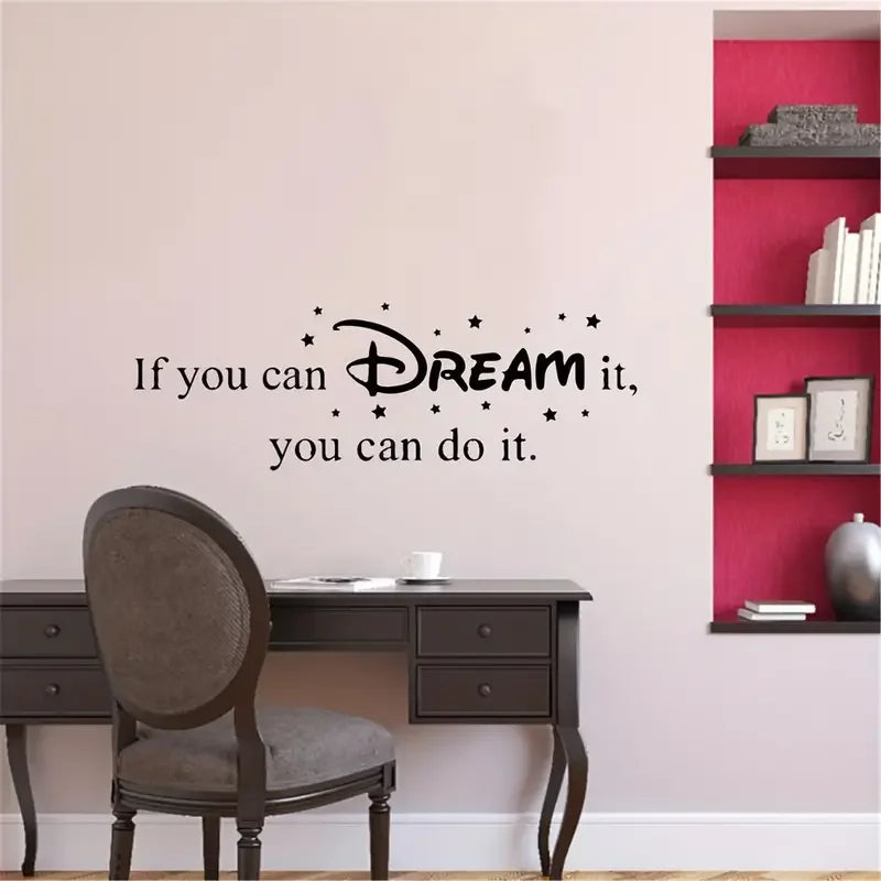 1pc Artistic Fonts Vinyl Wall Decal, "If You Can Dream It, You Can Do It" Quote Slogan Mural, Self-adhesive Decorative Wall Art
