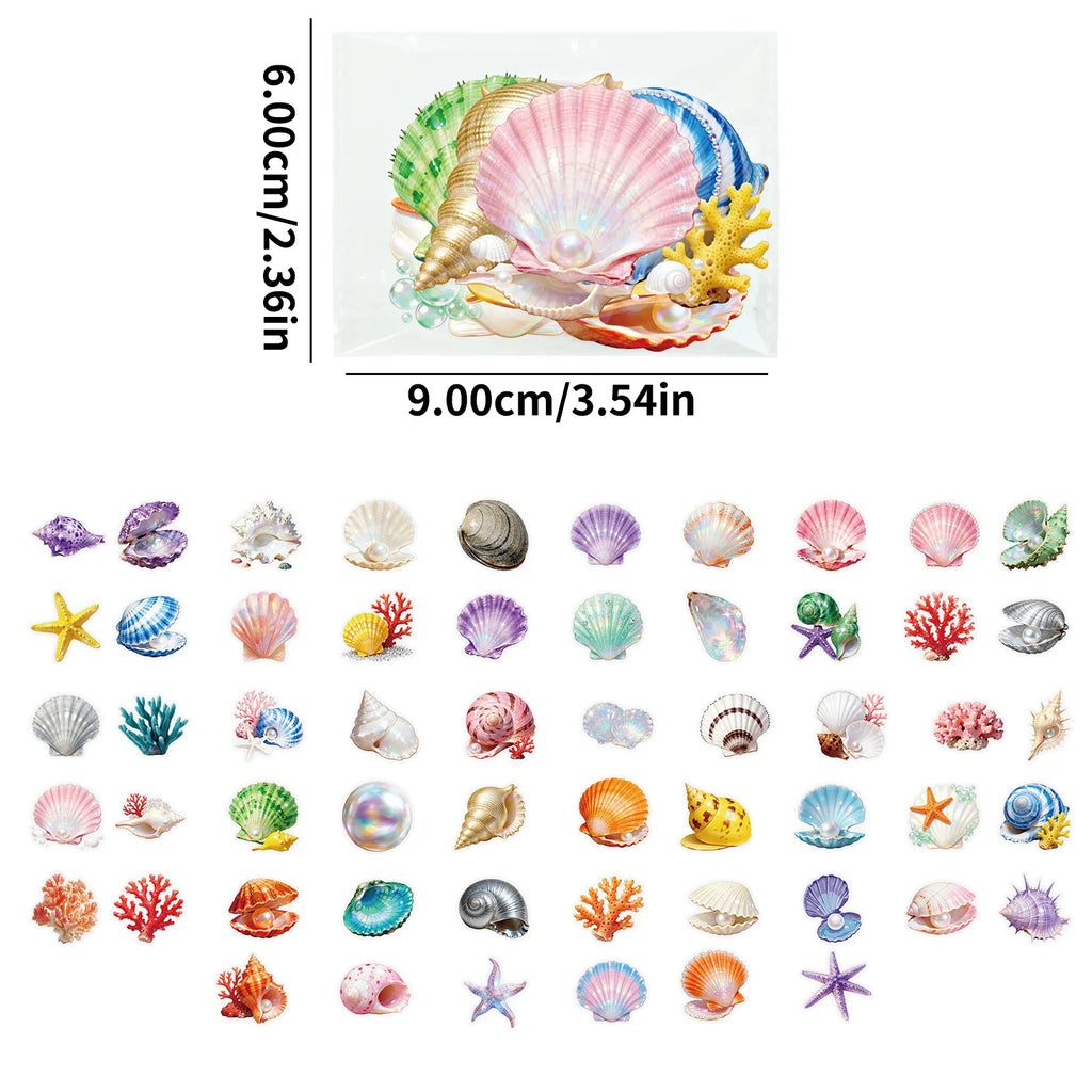 56/112 Pcs New Exquisite Sea Shell Clear PET Stickers Reward for Suitcase Helmet Fridge Stationery Box Waterproof Decals