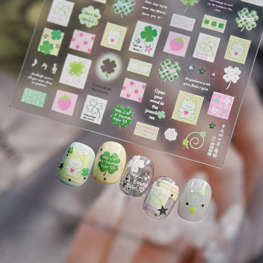 Strawberry Rabbit Nails 3D Decorations Stickers 3D Four-leaf Clover Self Adhesive Nail Art Stickers DIY Manicure Accessory Decal