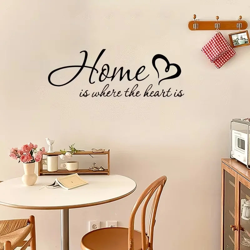 Home Is Where The Heart Is" Engraved Black Vinyl Quote Wall Decal - Contemporary Cartoon Style, Matte Finish for Living Room & B