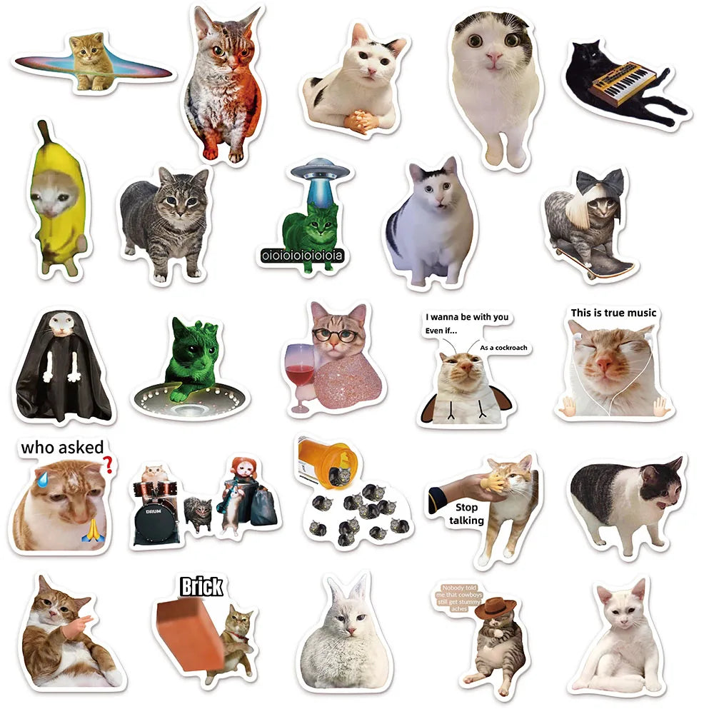 50PCS Creative Network Popular Cat Model Collection Handmade Account DIY Graffiti Manual Notebook Mobile Tablet Sticker Toy