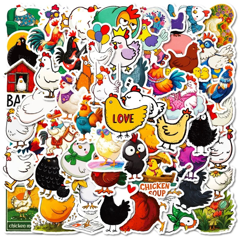 10/30/56PCS Cute Chicken Flock PVC Sticky Sticker Aesthetic Children's Stationery DIY Decoration Scrapbooking School Supplies