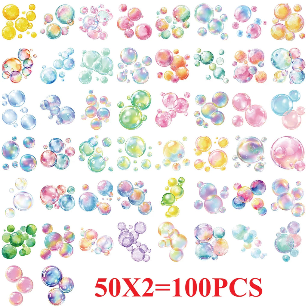 50/100PCS Cartoon Dream Bubble Sticker Pack Waterproof Transparent PET Decoration Guitar Notebook Stationery Stickers