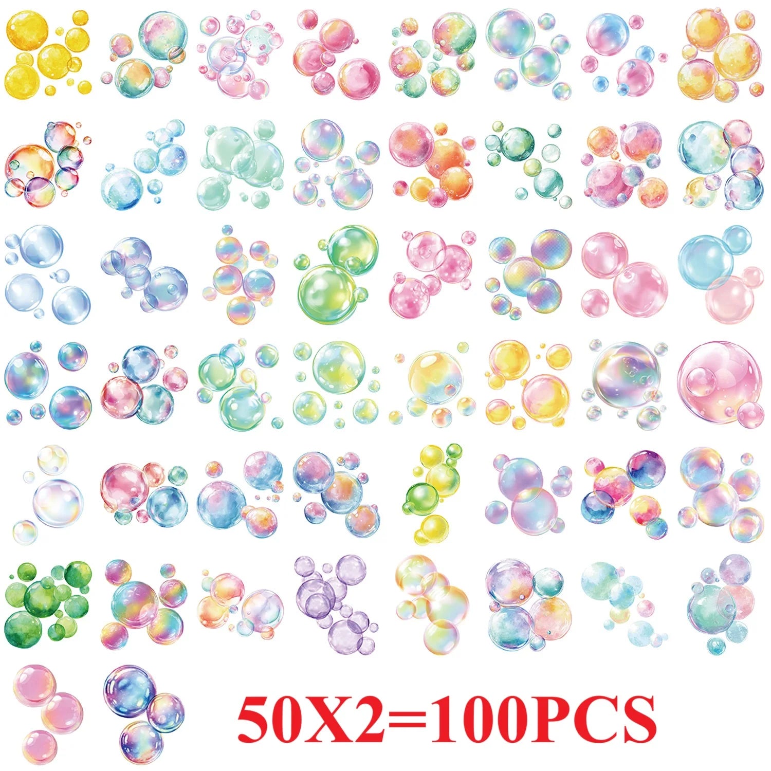 50/100PCS Cartoon Dream Bubble Sticker Pack Waterproof Transparent PET Decoration Guitar Notebook Stationery Stickers