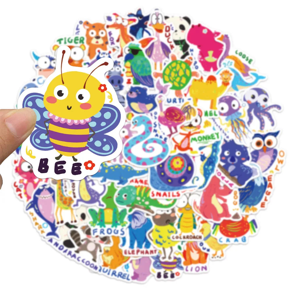50PCS Children's English Cartoon Animal Graffiti Stickers DIY Luggage Laptop Tablet Speaker Decoration Stickers