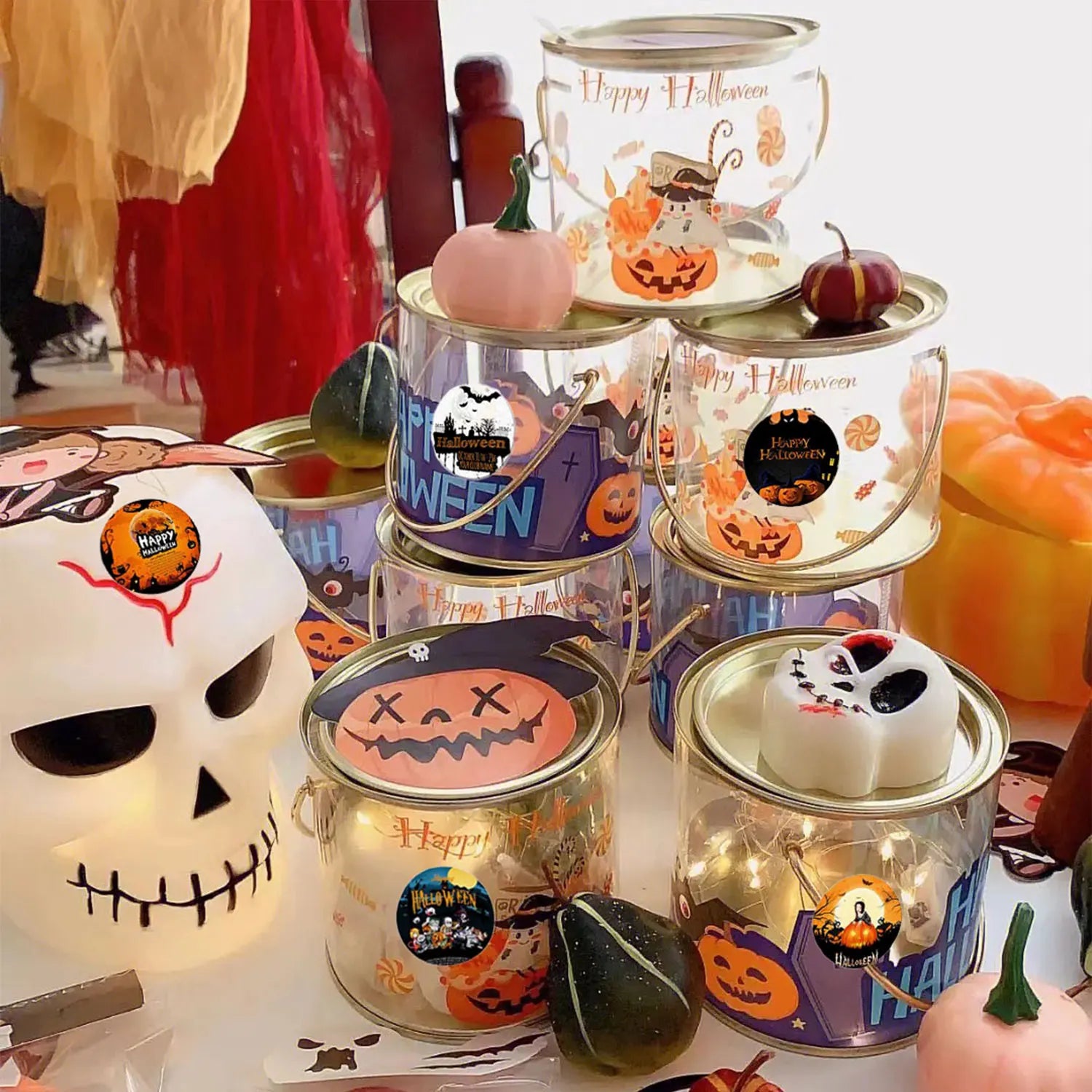 500Pcs Round Cartoon Halloween Day Trick or Treat Stickers 2.5cm/1'' Roll DlY Craft Decoration Scrapbook Label Gift Sealing
