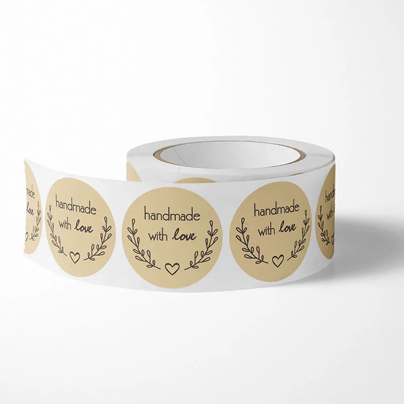 500Pcs Kraft Paper Handmade with Love Thank YOU Stickers DlY Decoration Label Perfect For Adorn Gifts and Baking Sealing