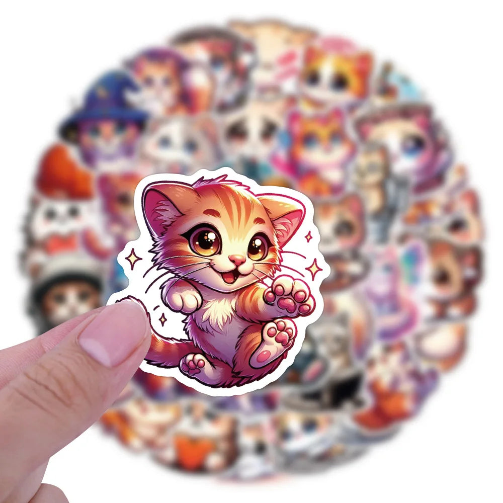 50/100PCS Cute Cat Cartoon Graffiti Sticker Water Cup Waterproof Reward Sticker for Stationery Laptop Car Luggage