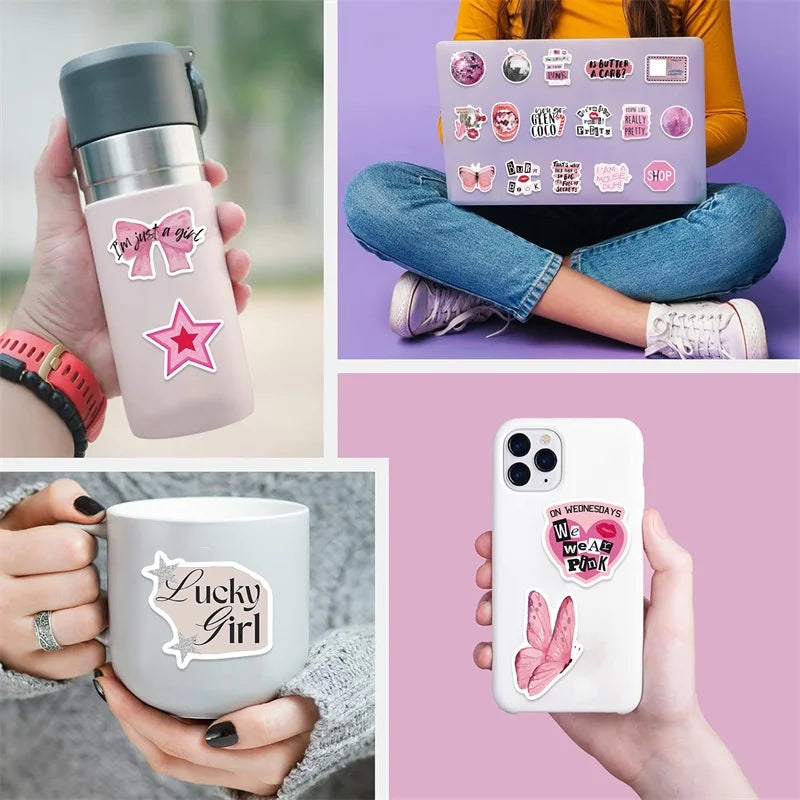 10/30/50PCS Cute Pink Girl Lip PVC Sticky Sticker Aesthetic Stationery DIY Children's Decoration Scrapbooking School Supplies