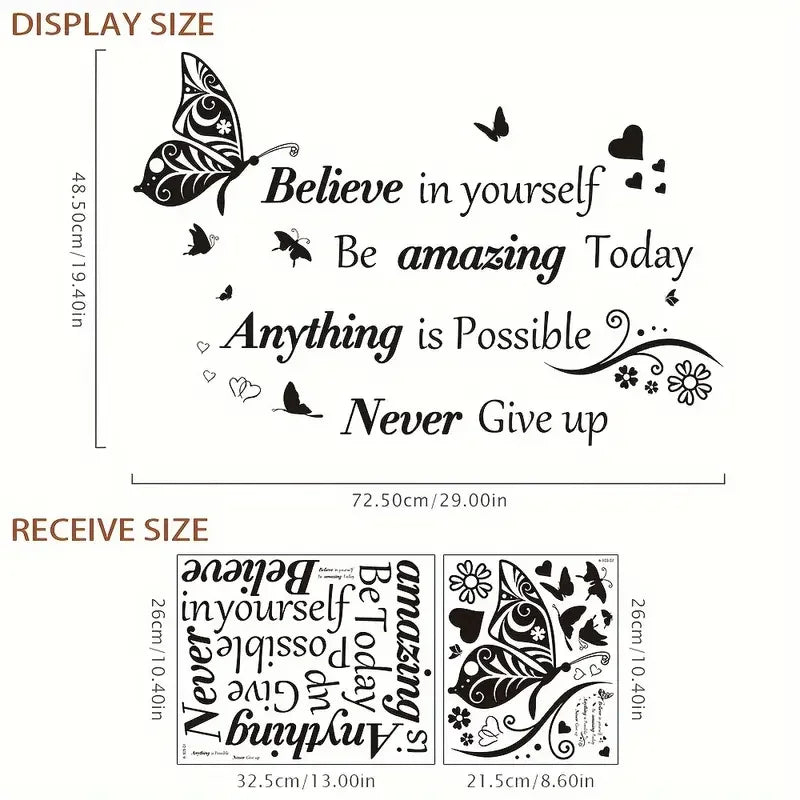 1pc Inspirational Quotes Wall Decals, Removable Motivational Saying Wall Stickers, Positive Butterfly Sticker For Classroom Home