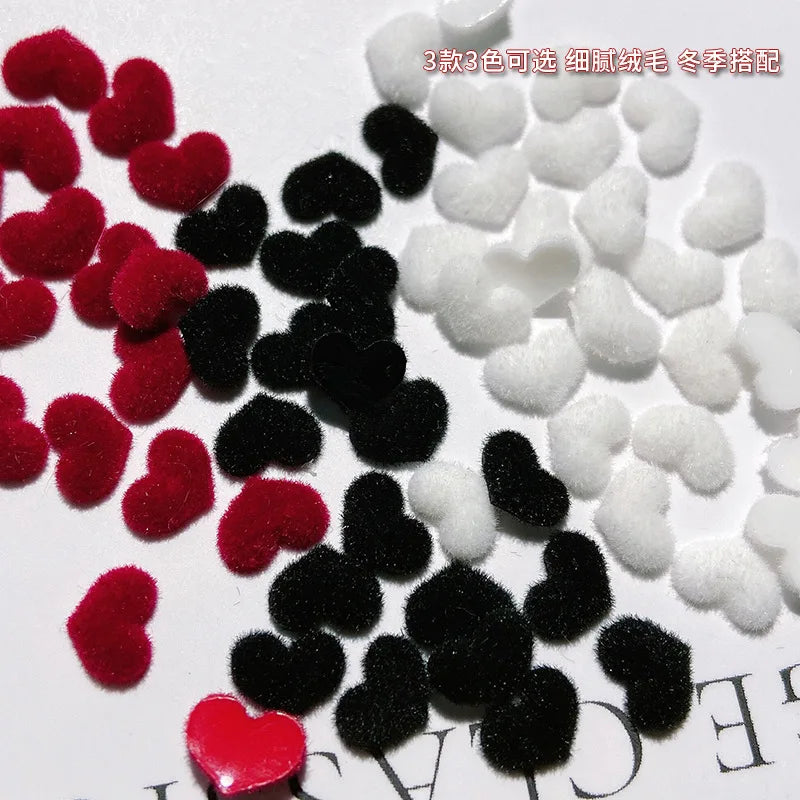 French Flocked Heart-shaped Nail Art Accessories 3D Plush Heart-shaped Nail Charms Autumn and Winter Manicure Decorations Parts
