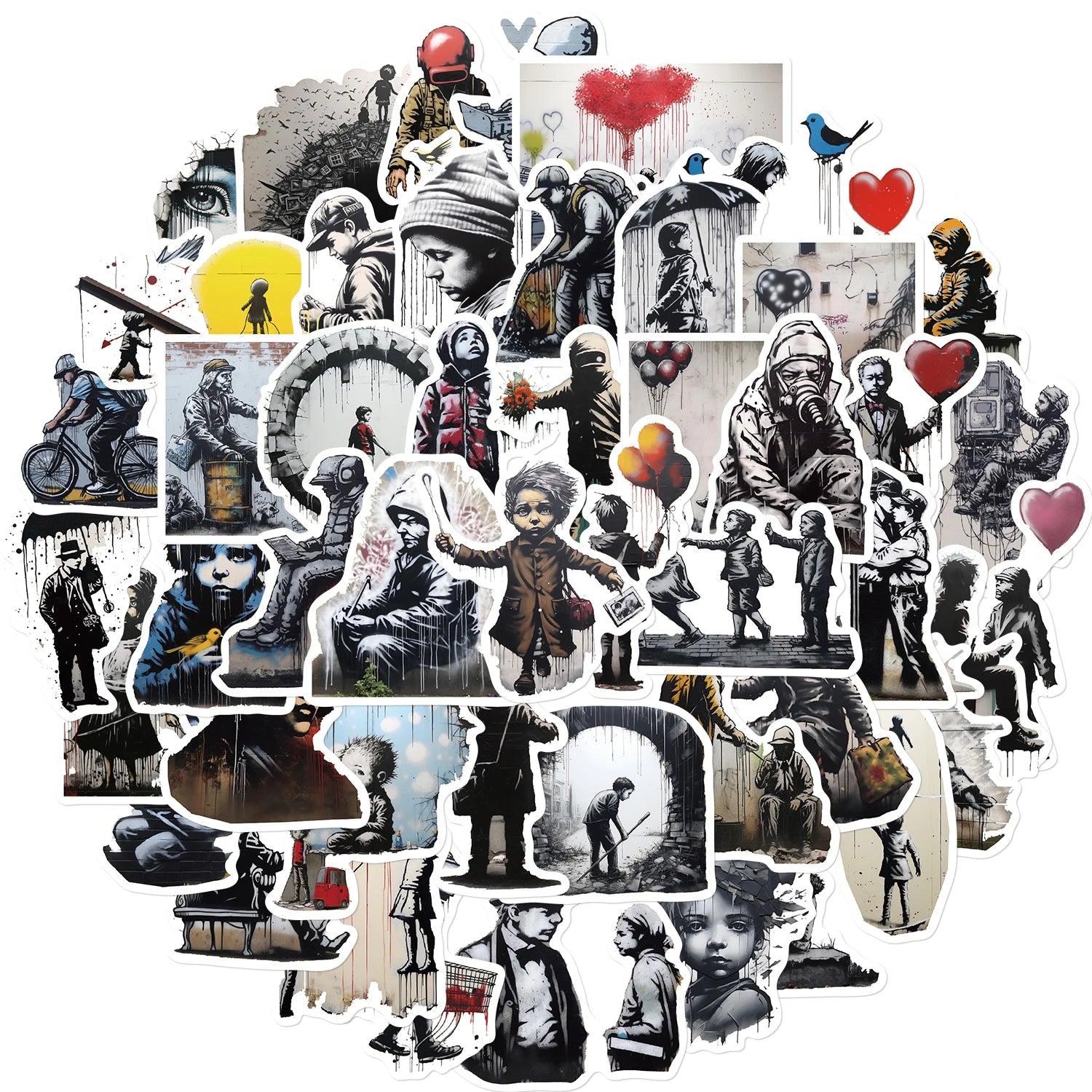 50PCS Banksy Street Art Graffiti Sticker Stationery Aethetic Cool DIY Phone Skateboard Vintage Bicycle Phone Laptop Sticker  ﻿