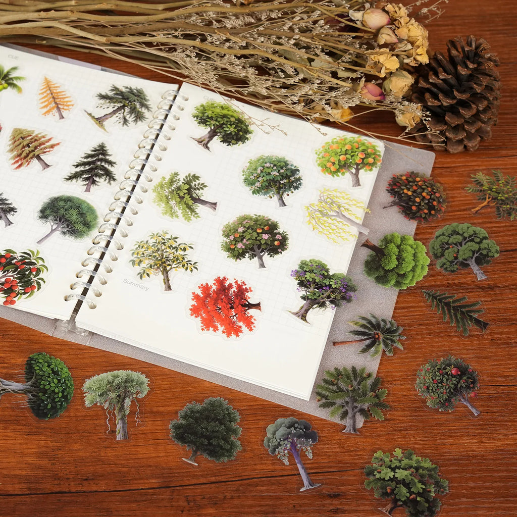56/112PCS Cartoon Forest Plant Stickers Transparent Pet DIY Handmade Decor Stationery Notebook Stickers